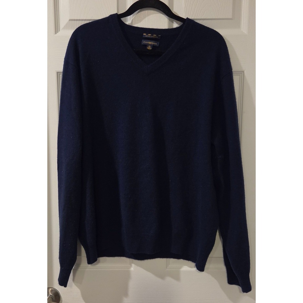 Club Room Estate Cashmere Sweater Men's XL Navy Blue 100% Cashmere V Neck